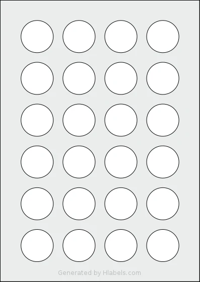 AALabels® AAAC24 Template AALabels® AAAC24 template with 24 circle labels per sheet, each 33.9 millimeter in diameter, on A4-size adhesive blank label sheets.