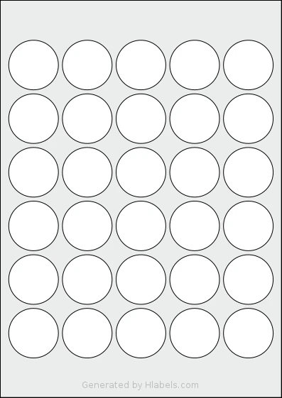 AALabels® AAAC30 Template AALabels® AAAC30 template with 30 circle labels per sheet, each 37 millimeter in diameter, on A4-size adhesive blank label sheets.