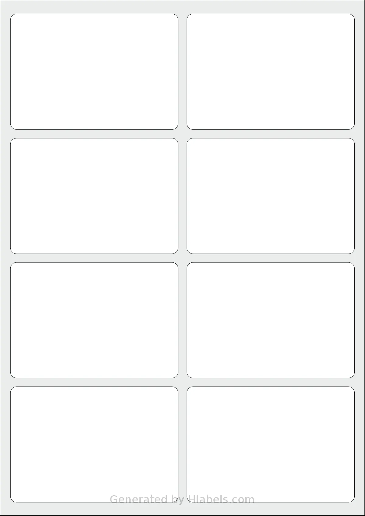 AALabels® AAB008 template with 8 rectangular 96.5 x 66.5 millimeter labels per sheet, on A4-size adhesive blank label sheets.