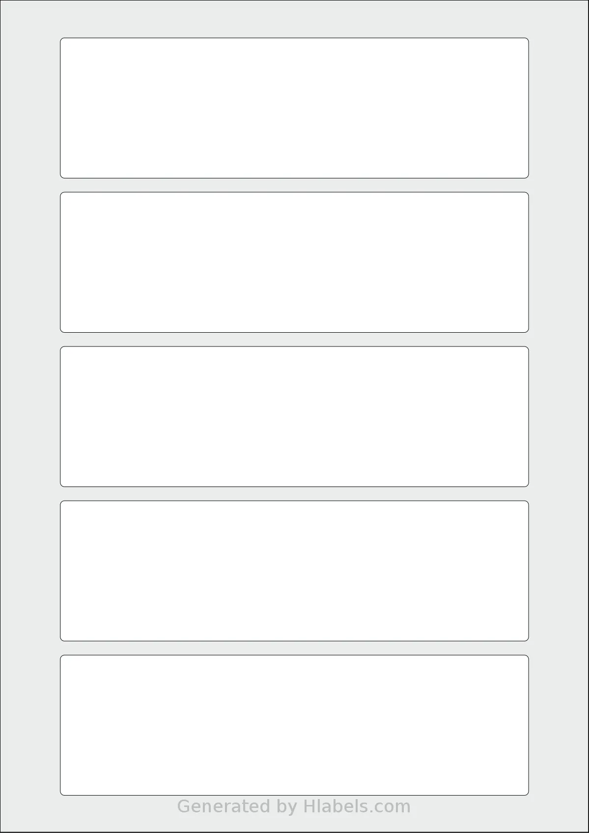 AALabels® AABB05 template with 5 rectangular 167 x 50 millimeter labels per sheet, on A4-size adhesive blank label sheets.