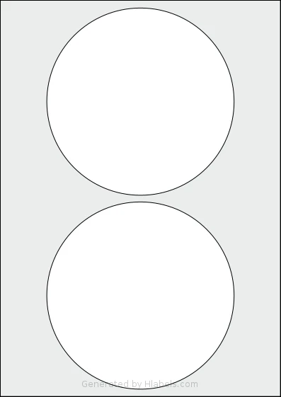 AALabels® AAC002 Template AALabels® AAC002 template with 2 circle labels per sheet, each 140 millimeter in diameter, on A4-size adhesive blank label sheets.