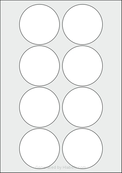 AALabels® AAC008 Template AALabels® AAC008 template with 8 circle labels per sheet, each 69 millimeter in diameter, on A4-size adhesive blank label sheets.