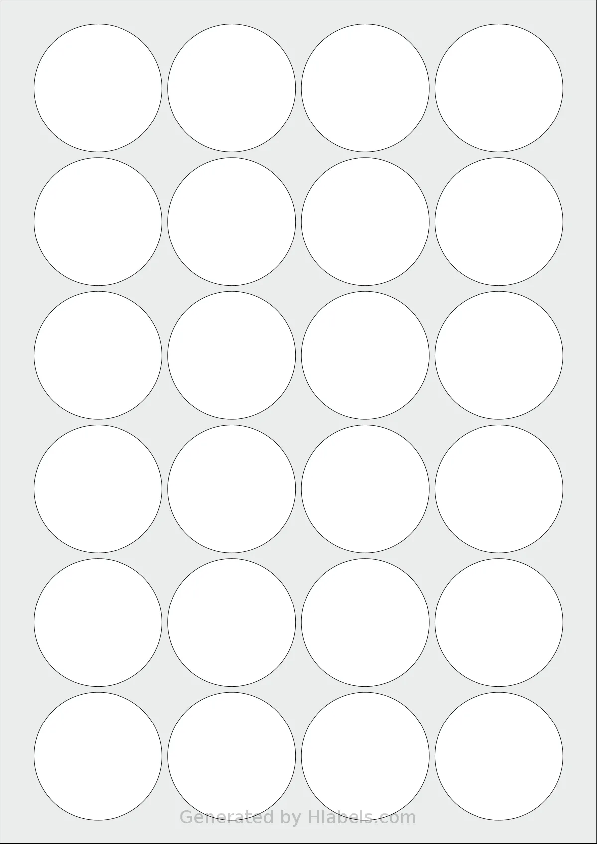 AALabels® AAC024 template with 24 circle labels per sheet, each 45 millimeter in diameter, on A4-size adhesive blank label sheets.