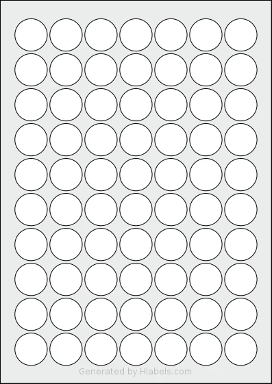 AALabels® AAC070 Template AALabels® AAC070 template with 70 circle labels per sheet, each 25 millimeter in diameter, on A4-size adhesive blank label sheets.