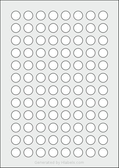 AALabels® AAC096 Template AALabels® AAC096 template with 96 circle labels per sheet, each 16 millimeter in diameter, on A4-size adhesive blank label sheets.
