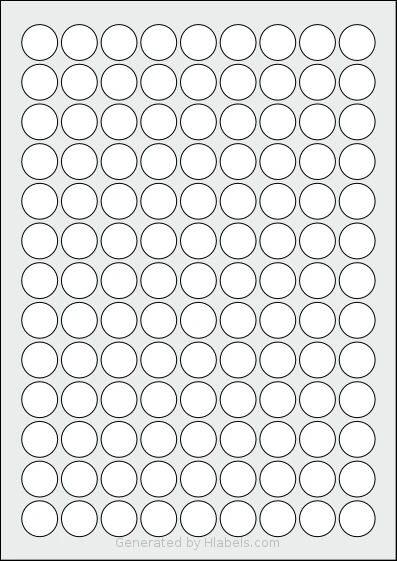 AALabels® AAC117 Template AALabels® AAC117 template with 117 circle labels per sheet, each 19 millimeter in diameter, on A4-size adhesive blank label sheets.