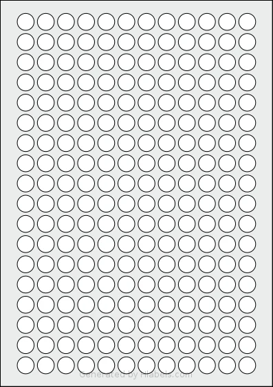 AALabels® AAC216 Template AALabels® AAC216 template with 216 circle labels per sheet, each 13 millimeter in diameter, on A4-size adhesive blank label sheets.