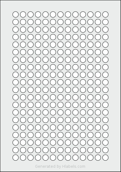 AALabels® AAC260 Template AALabels® AAC260 template with 260 circle labels per sheet, each 10 millimeter in diameter, on A4-size adhesive blank label sheets.