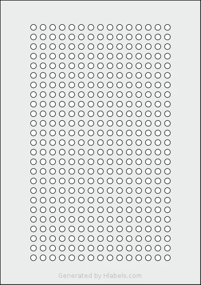 AALabels® AAC375 Template AALabels® AAC375 template with 375 circle labels per sheet, each 6 millimeter in diameter, on A4-size adhesive blank label sheets.