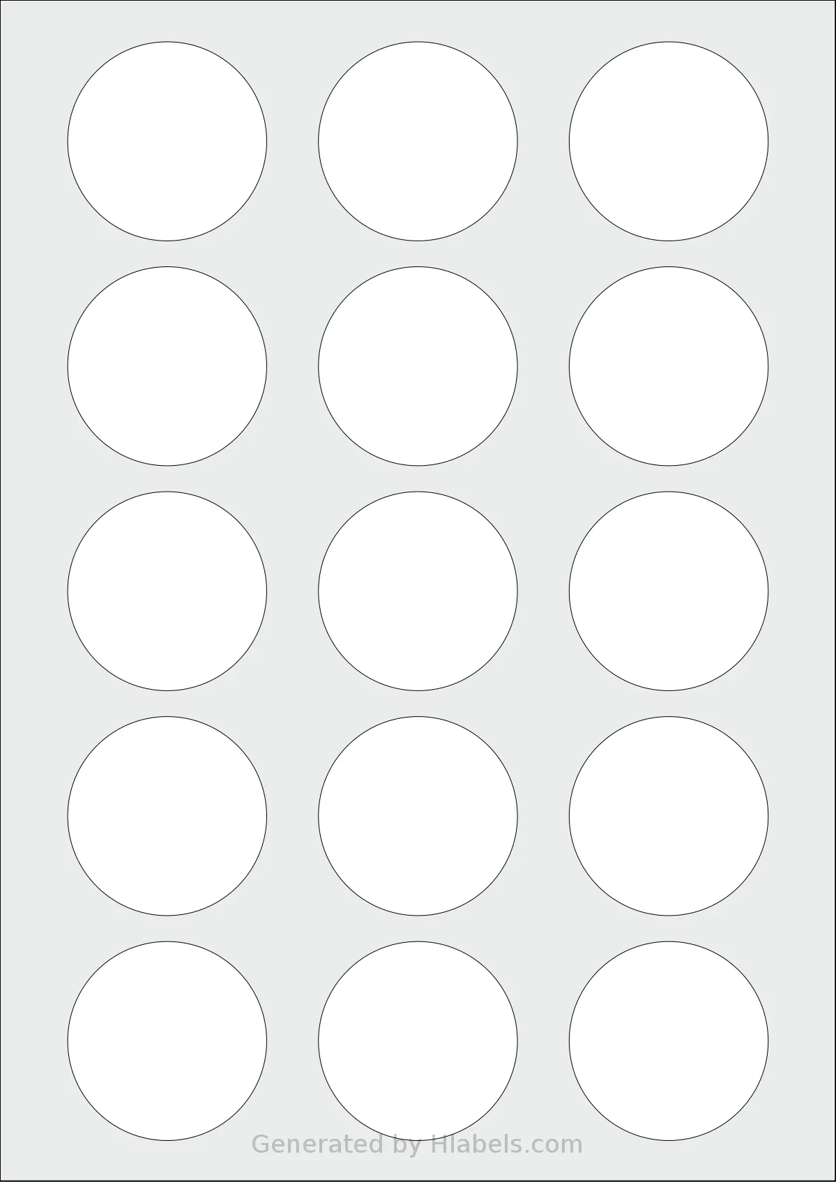 AALabels® AACA15 template with 15 circle labels per sheet, each 50 millimeter in diameter, on A4-size adhesive blank label sheets.
