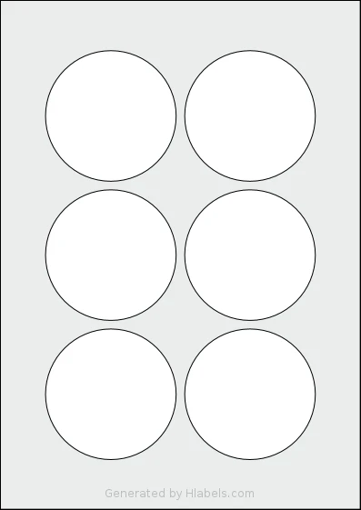 AALabels® AACC06 Template AALabels® AACC06 template with 6 circle labels per sheet, each 76 millimeter in diameter, on A4-size adhesive blank label sheets.
