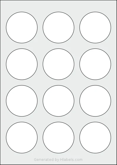 AALabels® AACC12 Template AALabels® AACC12 template with 12 circle labels per sheet, each 56 millimeter in diameter, on A4-size adhesive blank label sheets.