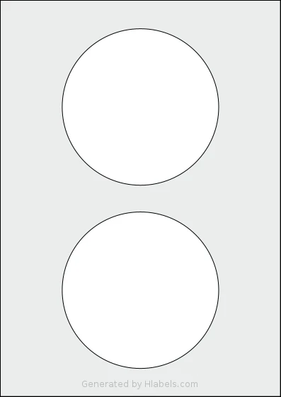 AALabels® AACX02 Template AALabels® AACX02 template with 2 circle labels per sheet, each 117 millimeter in diameter, on A4-size adhesive blank label sheets.