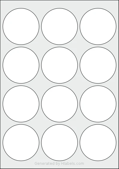 AALabels® AACX12 Template AALabels® AACX12 template with 12 circle labels per sheet, each 64 millimeter in diameter, on A4-size adhesive blank label sheets.
