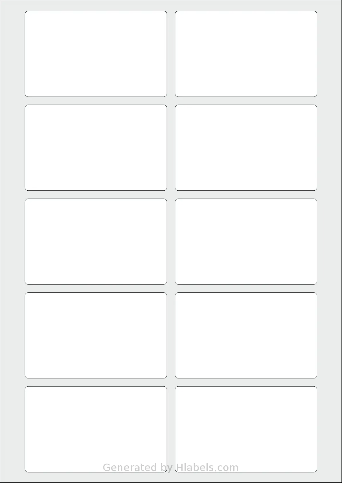 AALabels® AAD010 template with 10 rectangular 87.2 x 52.7 millimeter labels per sheet, on A4-size adhesive blank label sheets.