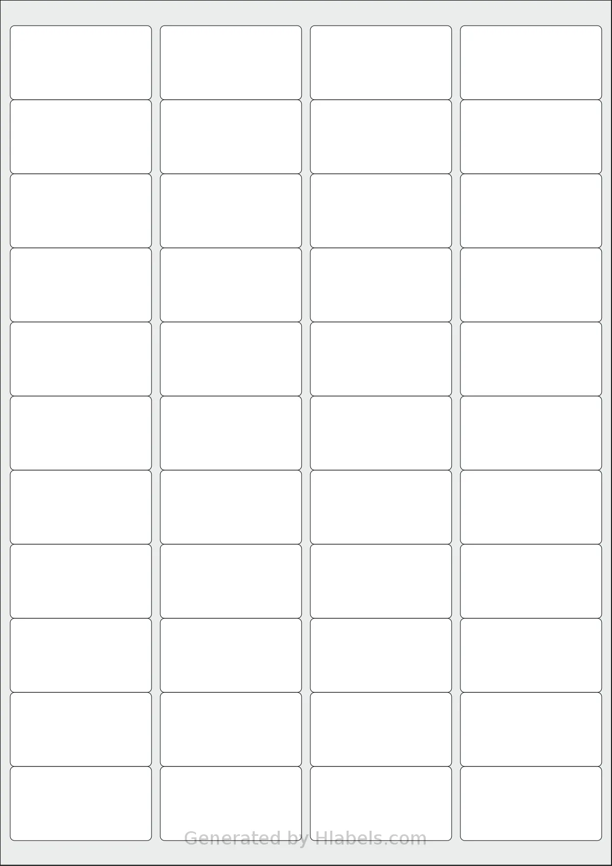 AALabels® AAD044 template with 44 rectangular 48.5 x 25.4 millimeter labels per sheet, on A4-size adhesive blank label sheets.