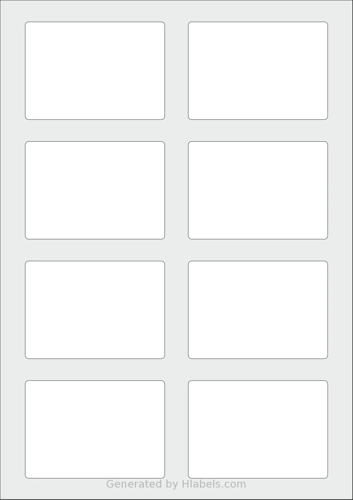 AALabels® AADE08 template with 8 rectangular 83 x 58 millimeter labels per sheet, on A4-size adhesive blank label sheets.