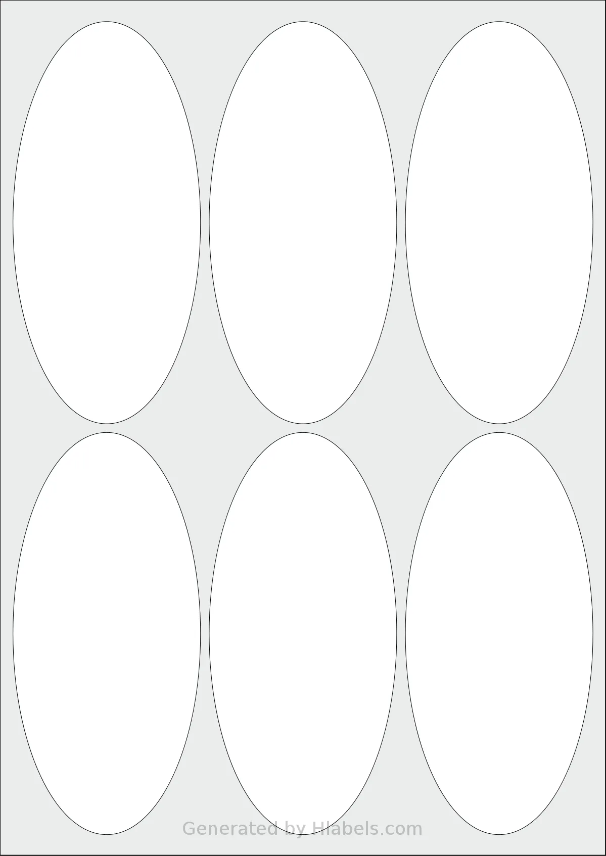 AALabels® AAEF06 template with 6 oval 65 x 139.5 millimeter labels per sheet, on A4-size adhesive blank label sheets.