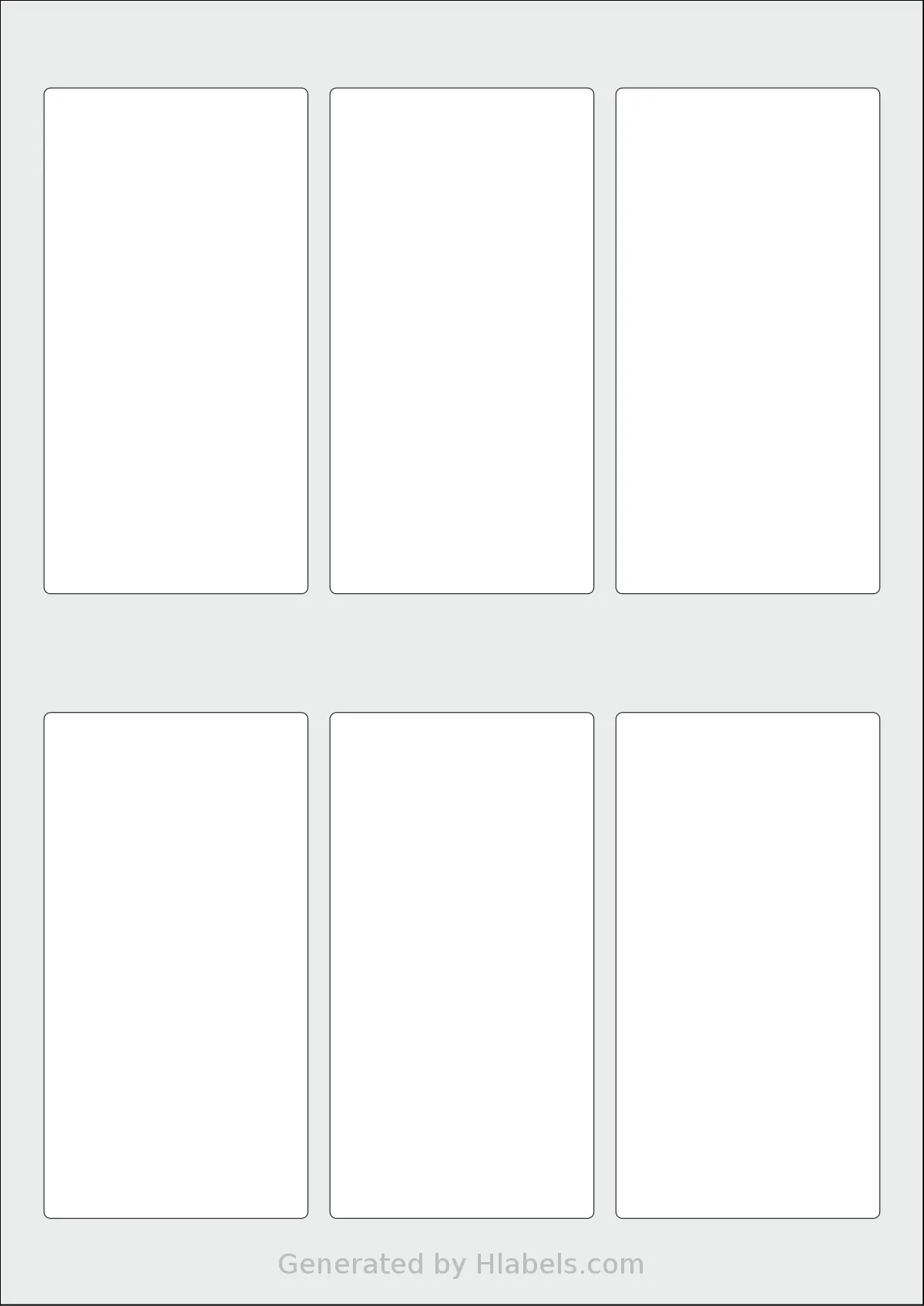 AALabels® AAEH06 template with 6 rectangular 60 x 115 millimeter labels per sheet, on A4-size adhesive blank label sheets.