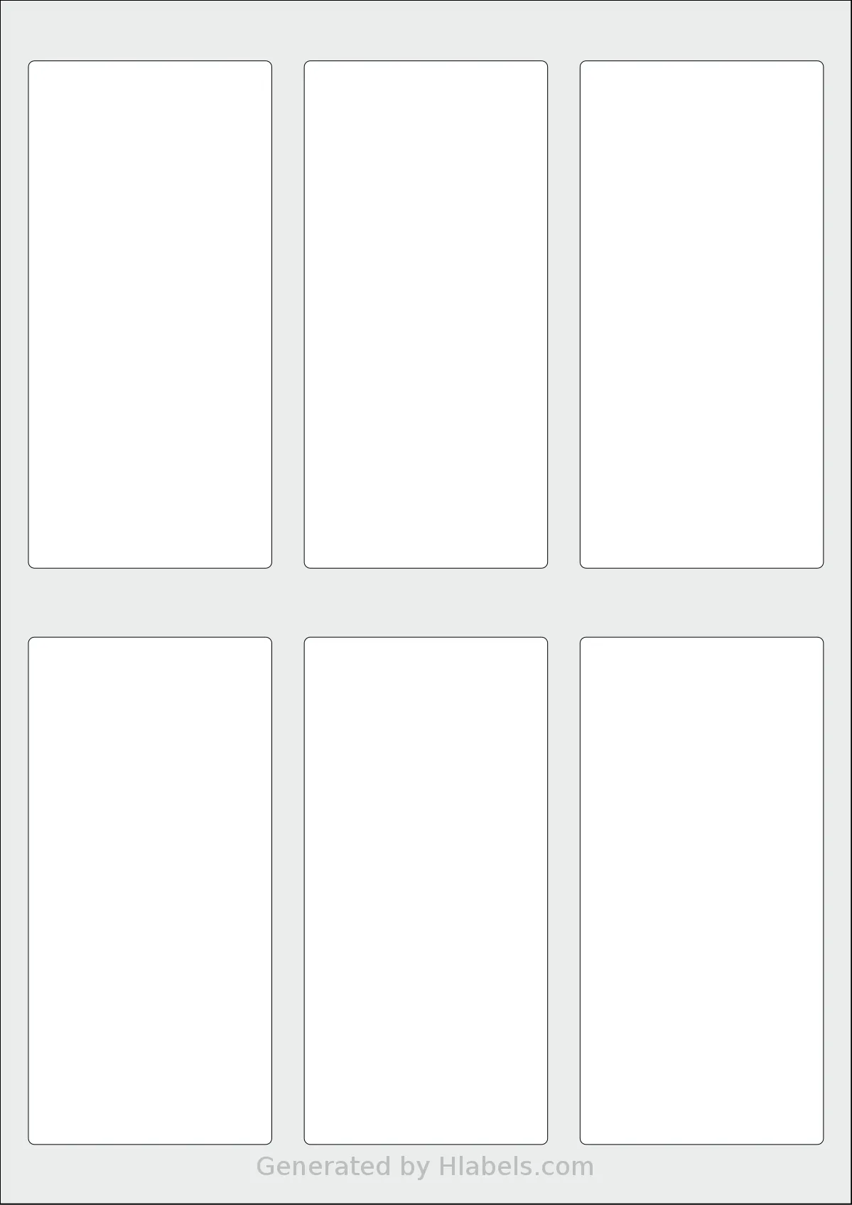 AALabels® AAEJ06 template with 6 rectangular 60 x 125 millimeter labels per sheet, on A4-size adhesive blank label sheets.