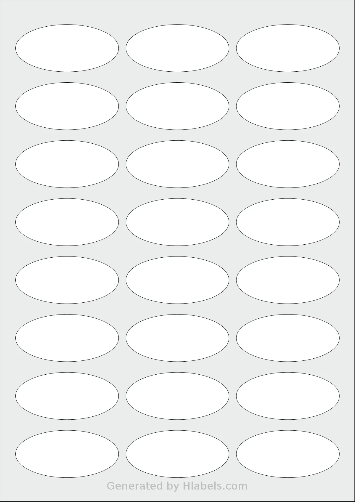 AALabels® AAEV24 template with 24 oval 61 x 28 millimeter labels per sheet, on A4-size adhesive blank label sheets.
