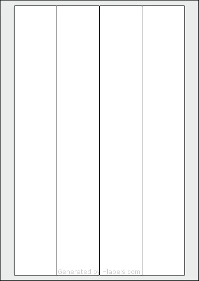 AALabels® AAFS04 template with 4 rectangular 45 x 285 millimeter labels per sheet, on A4-size adhesive blank label sheets.