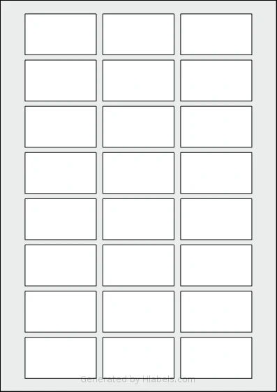 AALabels® AAGG24 template with 24 rectangular 54 x 31 millimeter labels per sheet, on A4-size adhesive blank label sheets.
