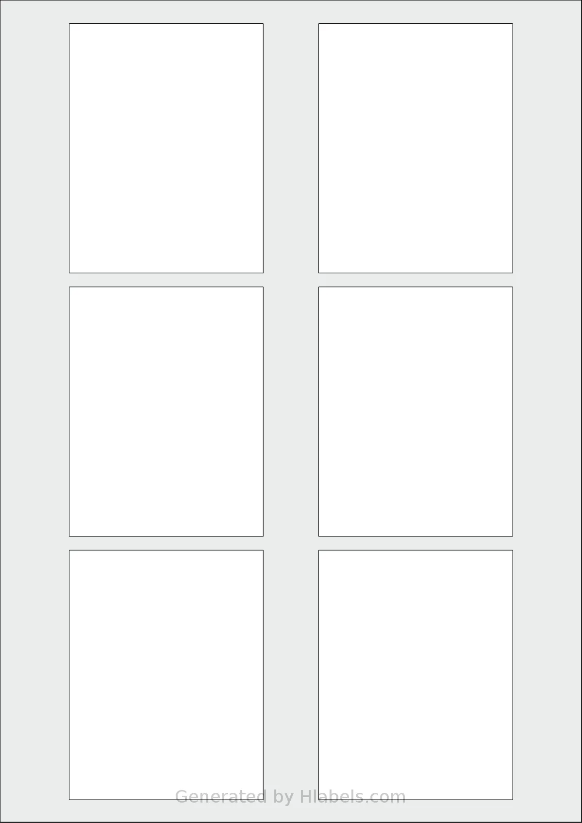AALabels® AAI006 template with 6 rectangular 70 x 90 millimeter labels per sheet, on A4-size adhesive blank label sheets.