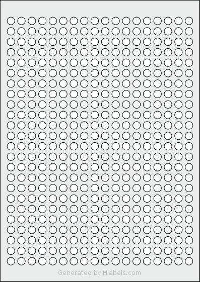 AALabels® AAI432 Template AALabels® AAI432 template with 432 circle labels per sheet, each 8 millimeter in diameter, on A4-size adhesive blank label sheets.