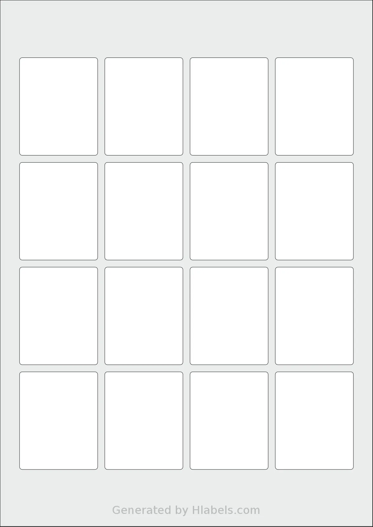 AALabels® AAJ016 template with 16 rectangular 44 x 55 millimeter labels per sheet, on A4-size adhesive blank label sheets.