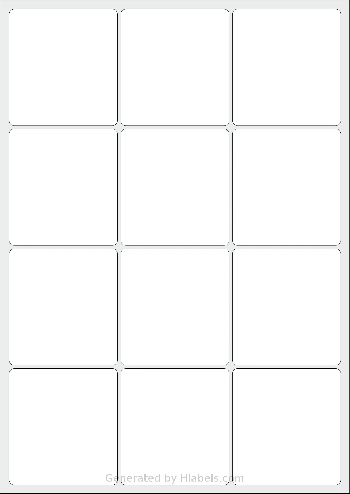 AALabels® AAL012 template with 12 rectangular 65 x 70 millimeter labels per sheet, on A4-size adhesive blank label sheets.
