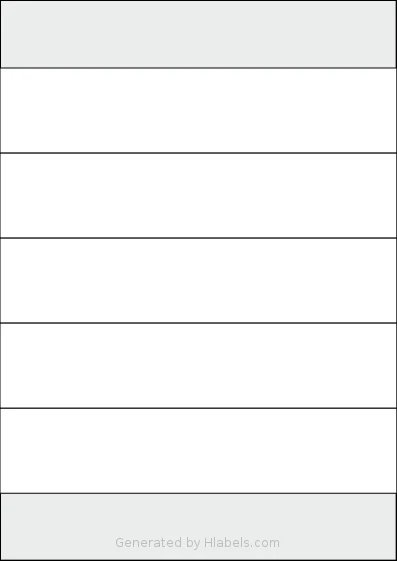 AALabels® AAN005 Template AALabels® AAN005 template with 5 rectangular 210 x 45 millimeter labels per sheet, on A4-size adhesive blank label sheets.
