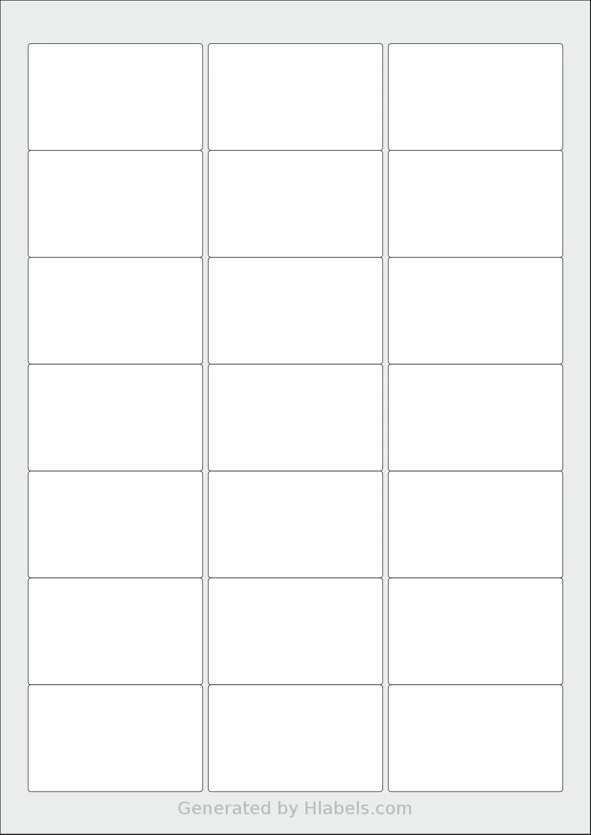 AALabels® AAP021 template with 21 rectangular 62 x 38 millimeter labels per sheet, on A4-size adhesive blank label sheets.