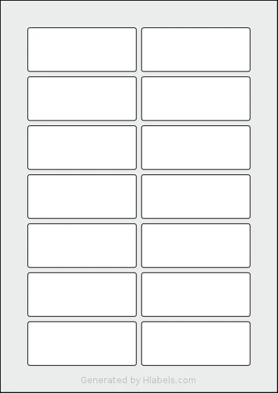 AALabels® AAQ014 template with 14 rectangular 82 x 33 millimeter labels per sheet, on A4-size adhesive blank label sheets.