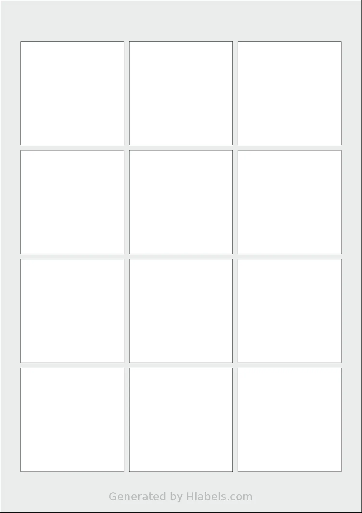 AALabels® AAR012 template with 12 square 60 x 60 millimeter labels per sheet, on A4-size adhesive blank label sheets.