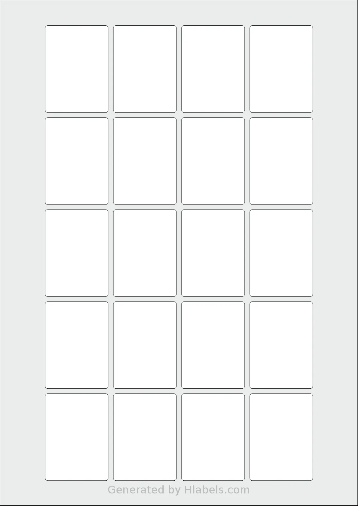 AALabels® AAR020 template with 20 rectangular 37 x 51 millimeter labels per sheet, on A4-size adhesive blank label sheets.