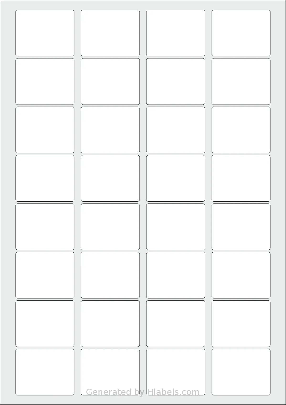 AALabels® AAR032 template with 32 rectangular 43 x 34 millimeter labels per sheet, on A4-size adhesive blank label sheets.