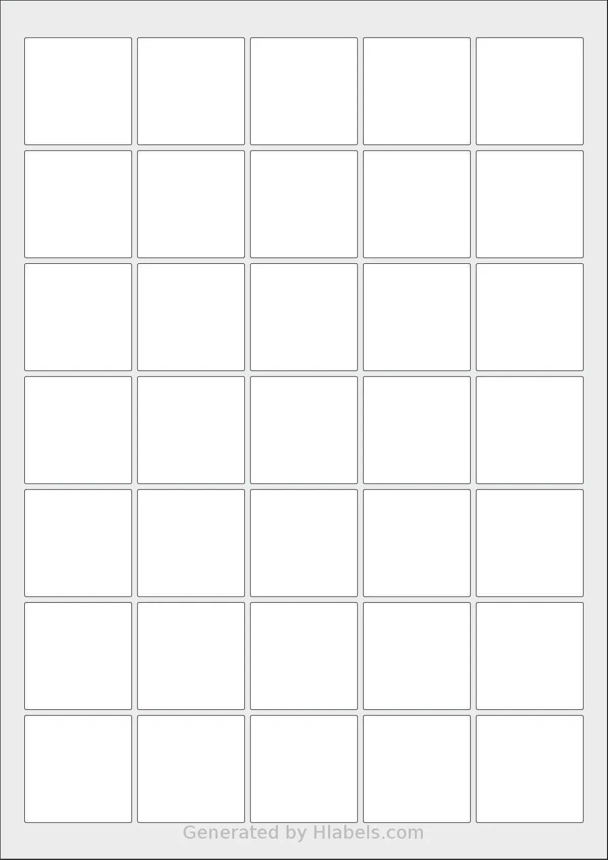 AALabels® AAR035 template with 35 square 37 x 37 millimeter labels per sheet, on A4-size adhesive blank label sheets.