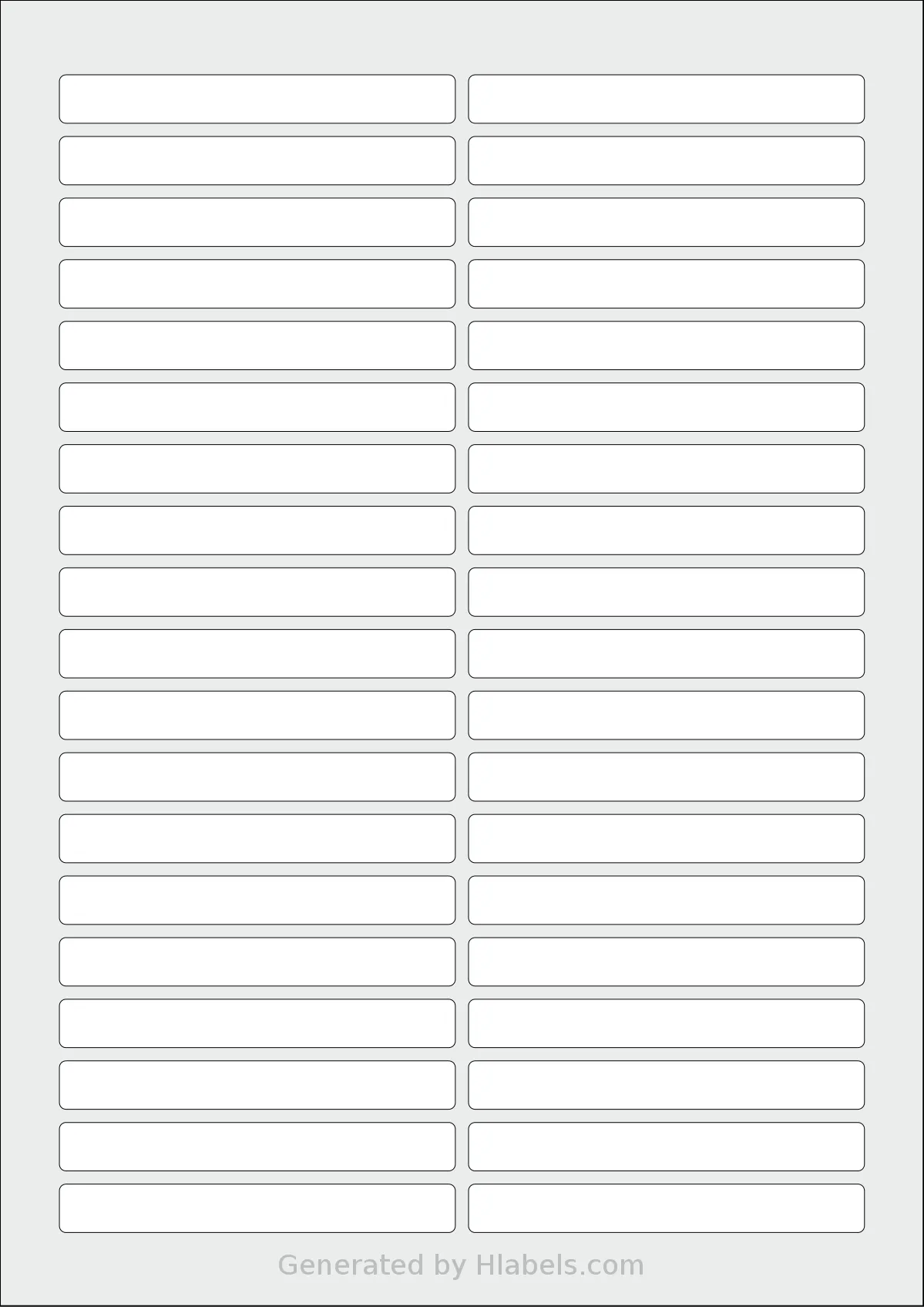AALabels® AAR038 template with 38 rectangular 90 x 11 millimeter labels per sheet, on A4-size adhesive blank label sheets.