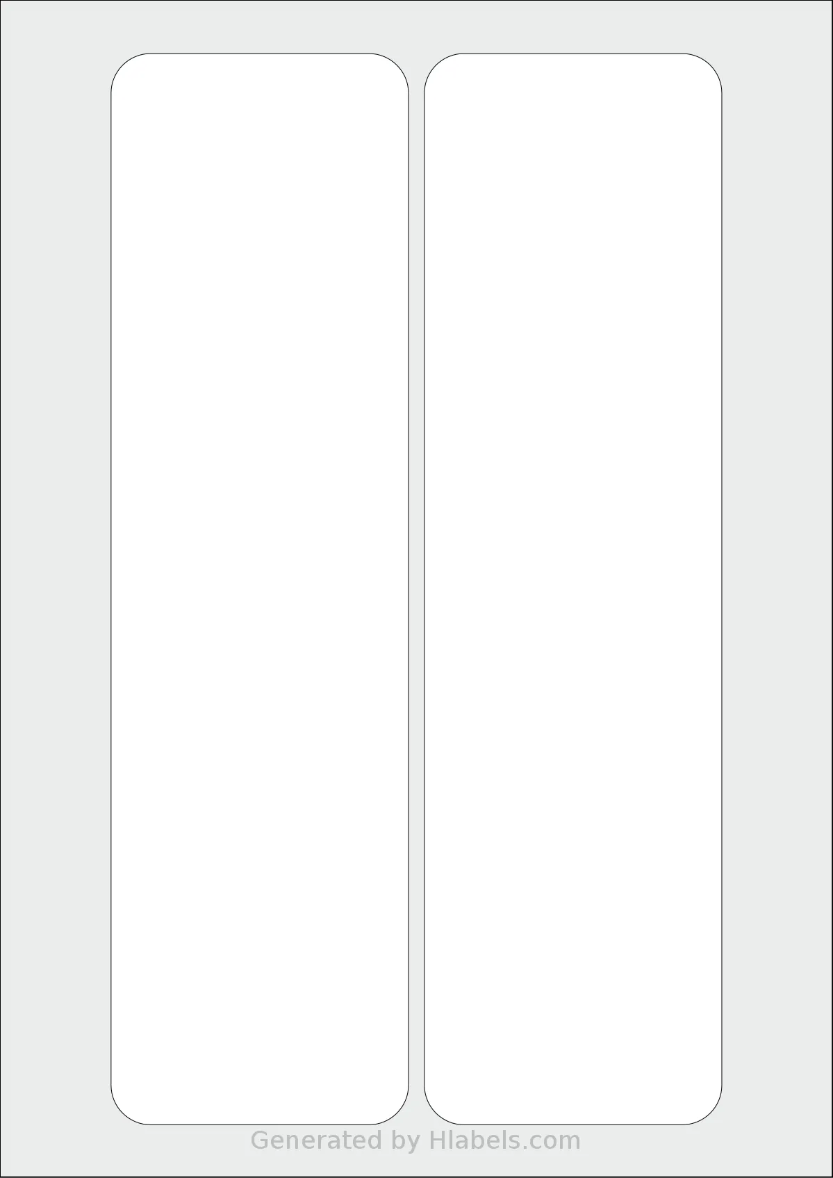 AALabels® AARH02 template with 2 rectangular 75 x 270 millimeter labels per sheet, on A4-size adhesive blank label sheets.