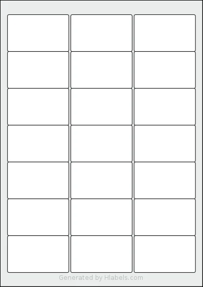 AALabels® AAS021 Template AALabels® AAS021 template with 21 rectangular 63.5 x 38.1 millimeter labels per sheet, on A4-size adhesive blank label sheets.