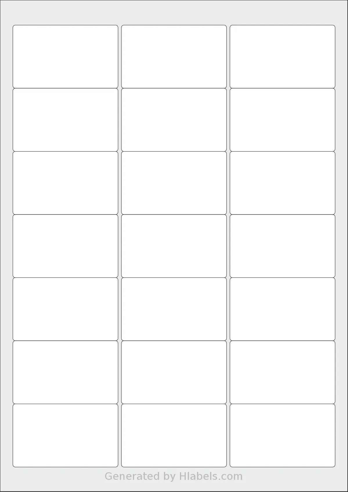 AALabels® AAS021 template with 21 rectangular 63.5 x 38.1 millimeter labels per sheet, on A4-size adhesive blank label sheets.