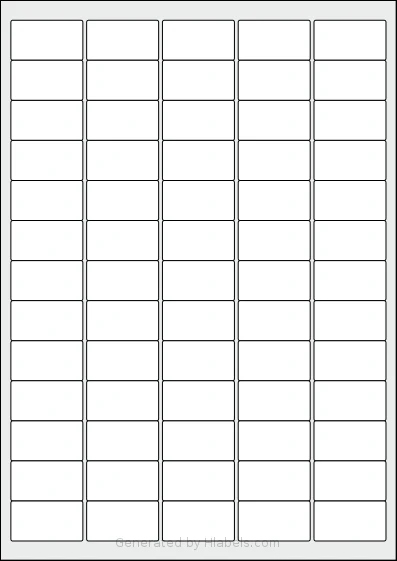 AALabels® AAS065 Template AALabels® AAS065 template with 65 rectangular 38.1 x 21.2 millimeter labels per sheet, on A4-size adhesive blank label sheets.