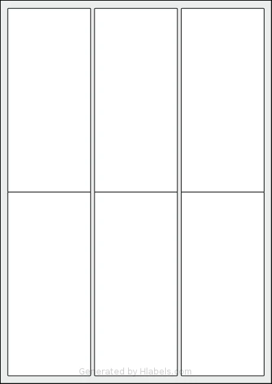 AALabels® AAU006 template with 6 rectangular 64 x 142 millimeter labels per sheet, on A4-size adhesive blank label sheets.