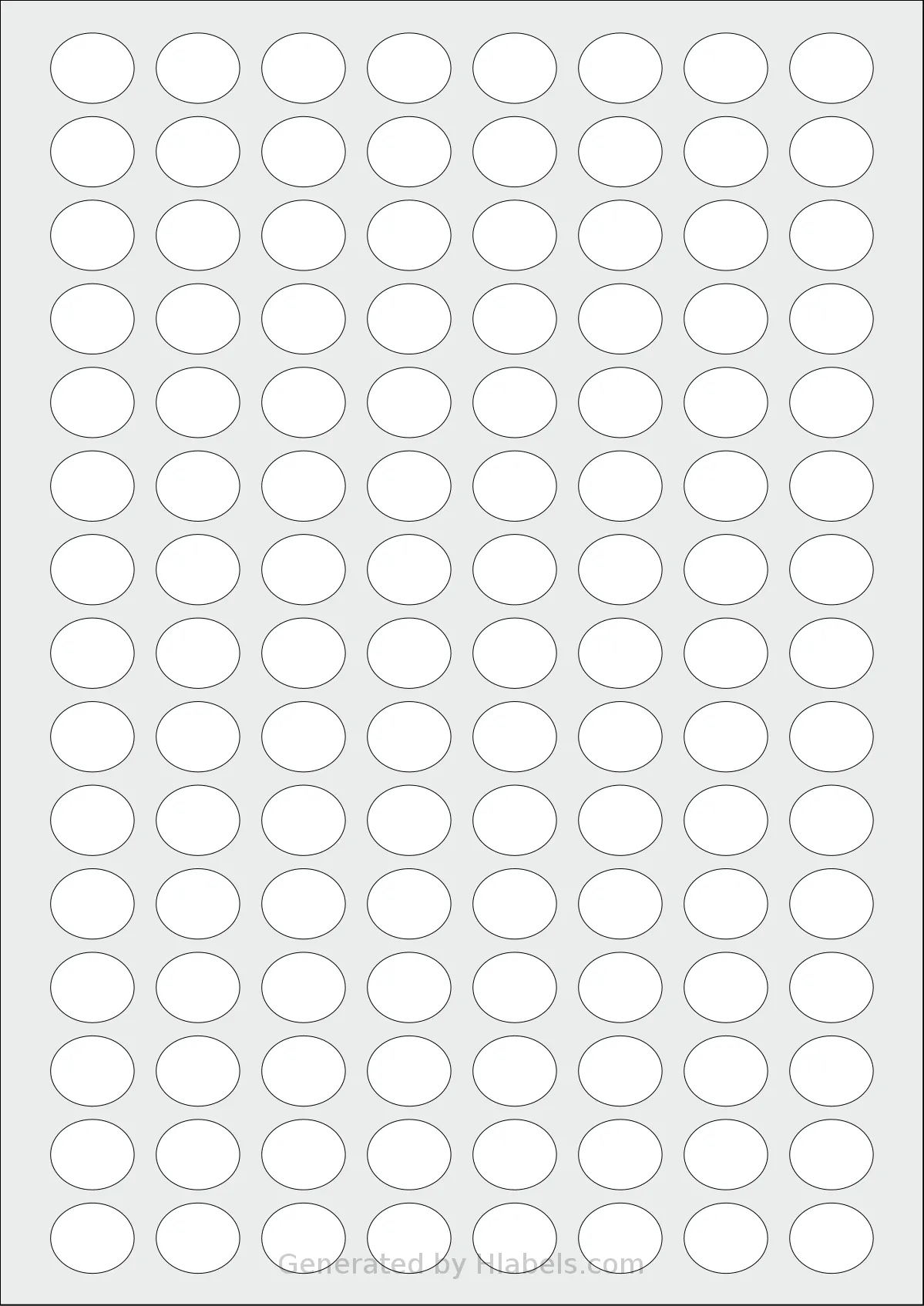 AALabels® AAV120 template with 120 oval 19 x 16 millimeter labels per sheet, on A4-size adhesive blank label sheets.