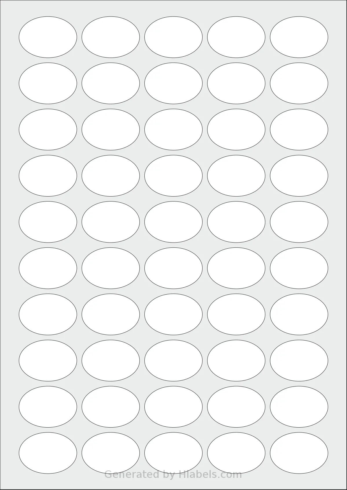 AALabels® AAVV50 template with 50 oval 35 x 25 millimeter labels per sheet, on A4-size adhesive blank label sheets.