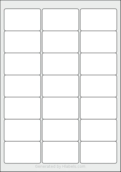 Apli® 02414 template with 21 rectangular 63.5 x 38.1 millimeter labels per sheet, on A4-size adhesive blank label sheets.