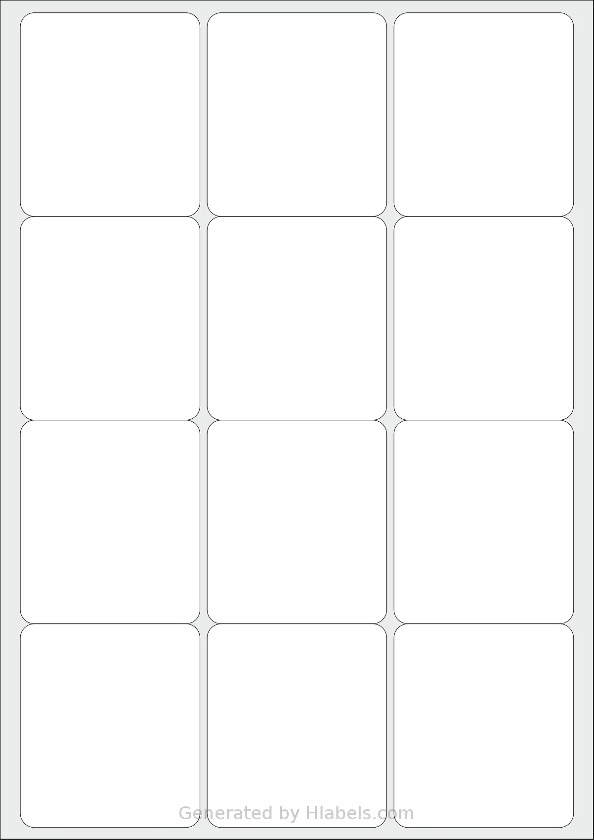 Apli® 02416 template with 12 rectangular 63.5 x 72 millimeter labels per sheet, on A4-size adhesive blank label sheets.