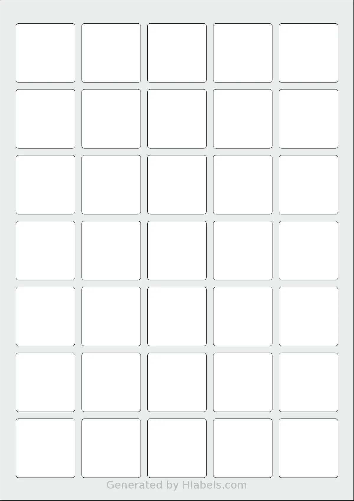 Avery® 35x35-S template with 35 square 35 x 35 millimeter labels per sheet, on A4-size adhesive blank label sheets.