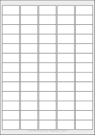 Avery® 3821 template with 65 rectangular 38 x 21 millimeter labels per sheet, on A4-size adhesive blank label sheets.